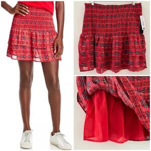 Aqua x Pendleton Bloomingdales Exclusive Skirt Women's XL Red Mini Smocked NEW